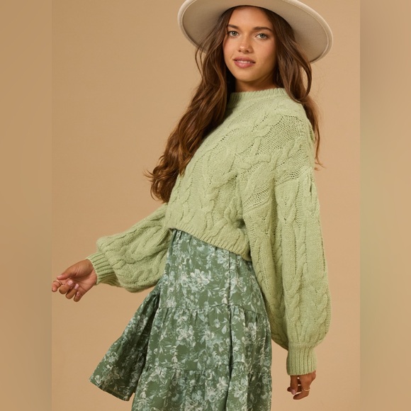 Altar'd State Green Cable Knit Sweater - Picture 2 of 3